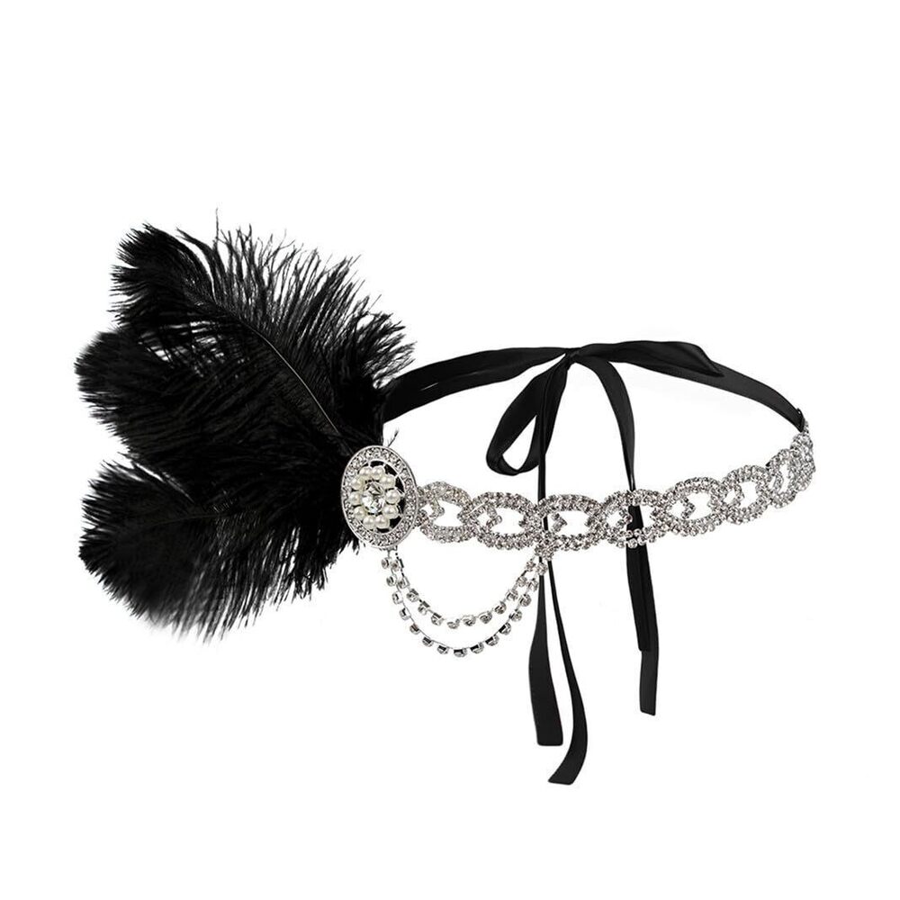 3998 Roaring 20s Great Gatsby Flapper Feather Headband 1920s Art Deco